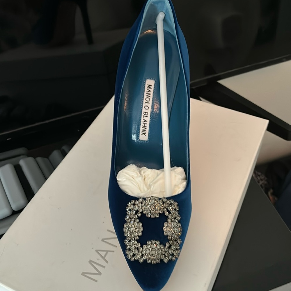Manolo Blahnik 105MM HANGISI Swarovski Velvet Pumps (NEW)